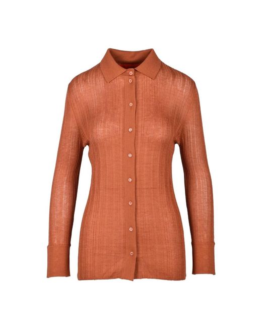 Wild Cashmere Truien & Vesten ,Bruin ,Kasjmier Zijden Kasjmier Ribgebreid Vest in het Orange