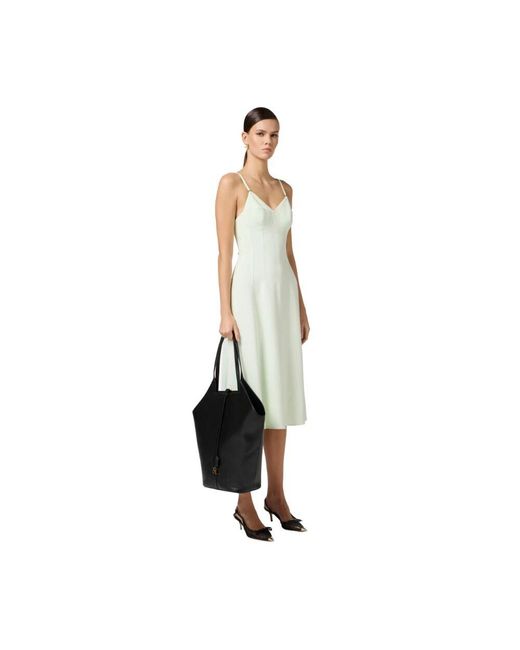 Elisabetta Franchi White Mint Flared Elegant Midi Kleid
