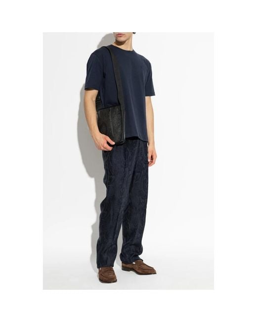 Etro Tops ,Blauw ,Katoen T-Shirt Met Logo Patch in het Blue voor heren