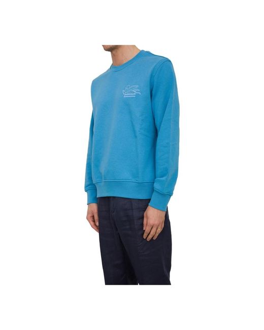 Etro Hoodies & Sweatvesten ,Blauw ,Katoen Blauwe Sweatshirt Met C-Neck Stijl in het Blue voor heren