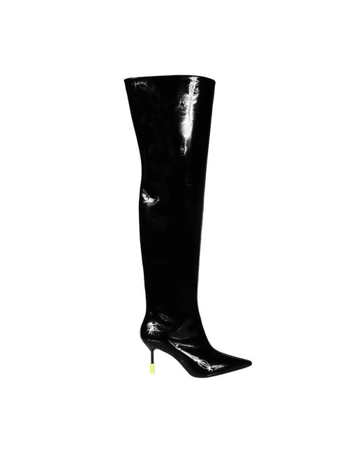 MSGM Schoenen ,Zwart ,Katoen Lak Over-De-Knie Laarzen in het Black
