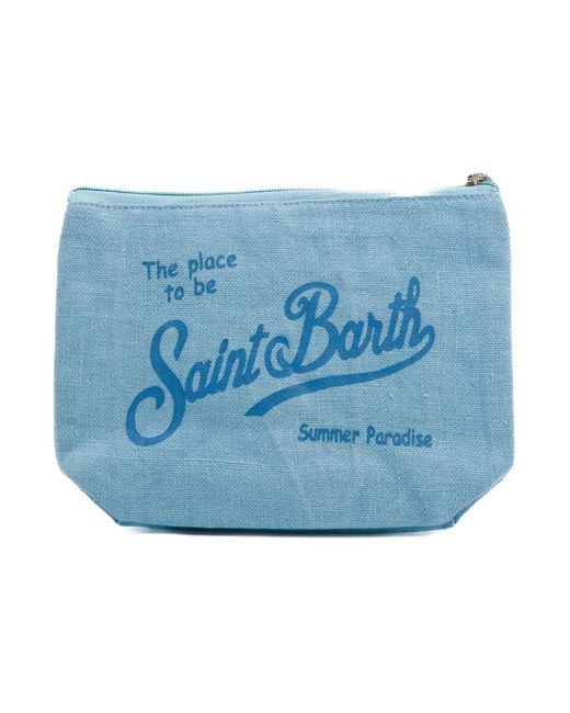 Mc2 Saint Barth Blue Klares blaues leinen pochette tasche
