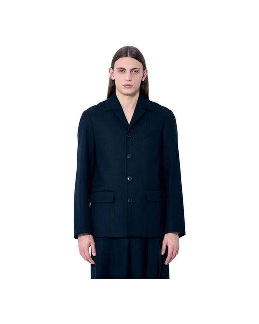 Dries Van Noten Jassen ,Blauw ,Wol Wollen Getailleerde Jas Met Reverskraag in het Blue voor heren