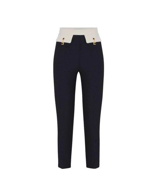 Elisabetta Franchi Zwarte Zijstreep Gouden Logo Broek in het Blue
