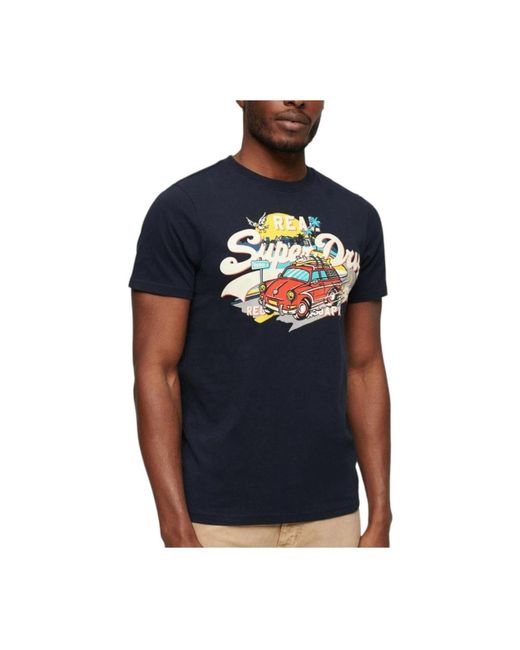 Superdry Tops ,Zwart ,Grafische Eclipse Zomer Vibes T-Shirt in het Blue voor heren