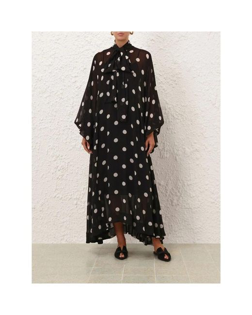 Zimmermann Crush Tie Neck Billow Jurk in het Black