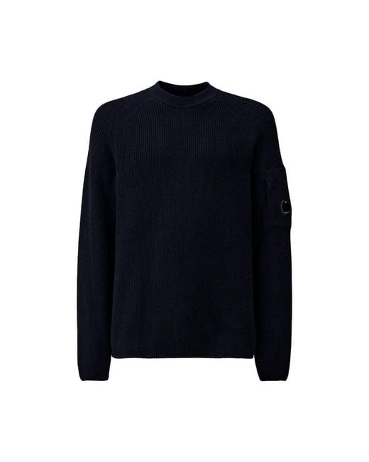 C P Company Marineblauer Rundhals-Strickpullover in Blue für Herren