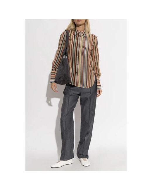 Paul Smith Gestreepte Zijde Blouse in het Brown