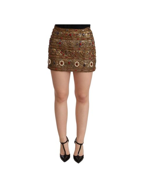 Dolce & Gabbana Brown Rock mit hoher Taille aus Goldkristall-Jacquard