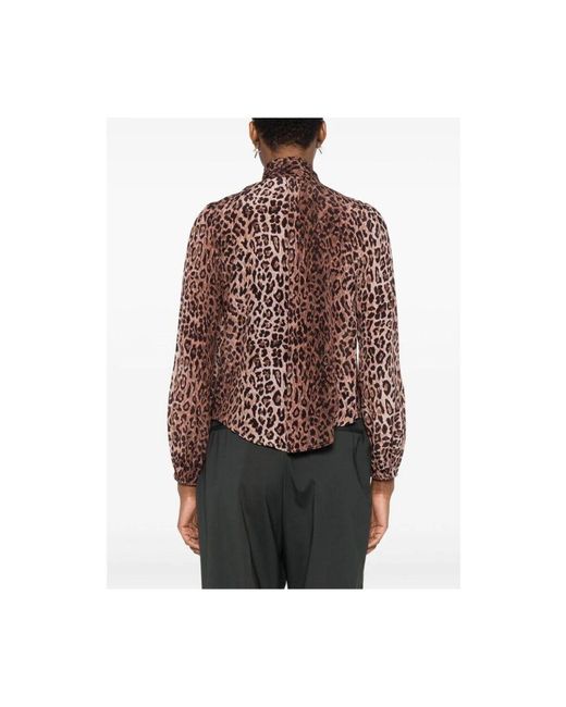 Rixo Brown Seidenbluse mit leopardenmuster und v-ausschnitt