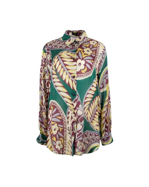 Etro Overhemden ,Veelkleurig ,Button Up Silk Shirt in het Green