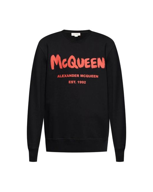 Alexander McQueen Schwarzer baumwoll-logo-print-pullover in Black für Herren