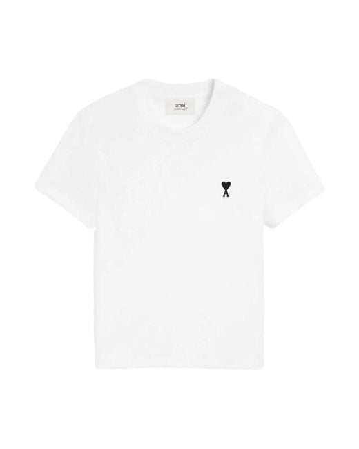 AMI Witte T-Shirts En Polos Met Borduursel in het White