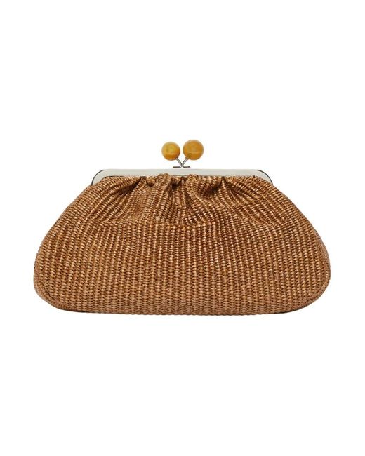 Weekend by Maxmara Brown Braune Pasticcino Tasche Mittelgroße Clutch Raffia-Effekt