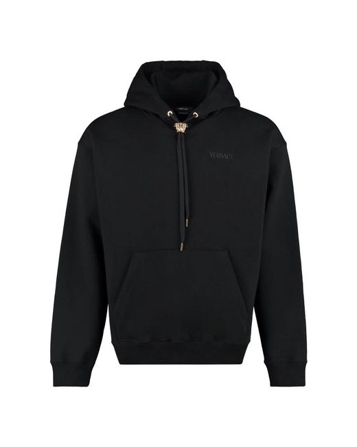 Versace Hoodies & Sweatvesten ,Zwart ,Katoen Geribbelde Katoenen Hoodie in het Black voor heren