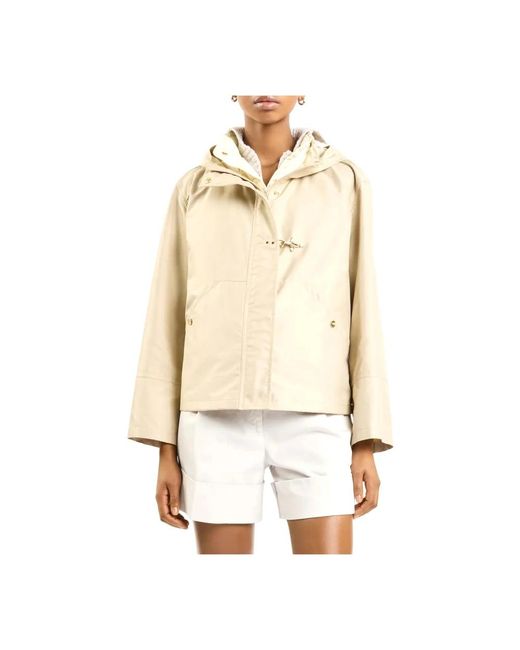 Fay Jassen ,Polyester Korte Parka Met Capuchon En Zakken in het Natural