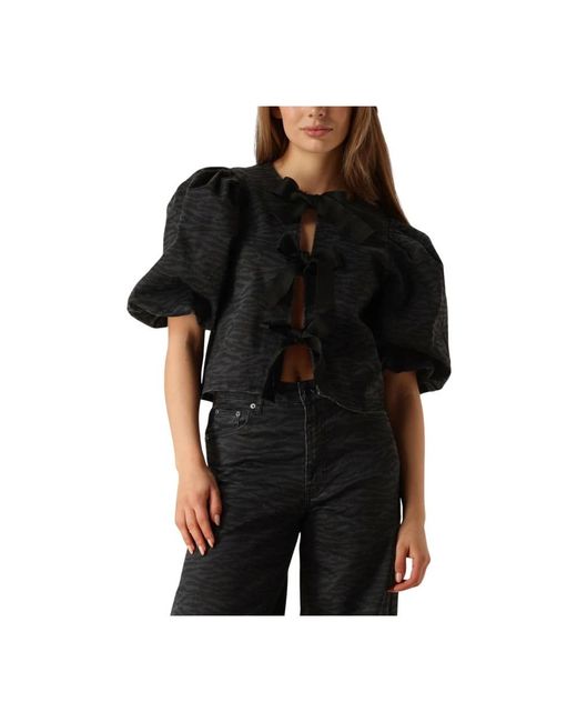 co'couture Overhemden ,Grijs ,Zebra Bow Blouse in het Black