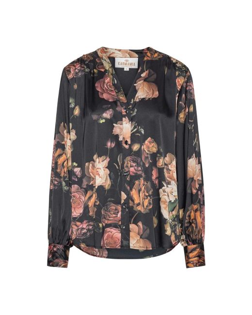 Karmamia Black Feminine Bluse Mit Schaldruck
