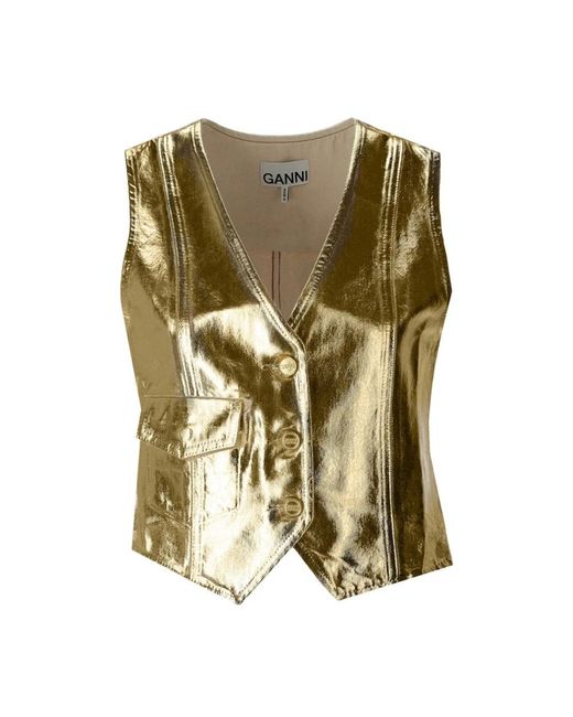 Ganni Crème Denim Vest Met Gouden Exterieur in het Green