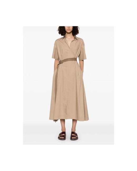 Brunello Cucinelli Poplin Midi -jurk in het Natural