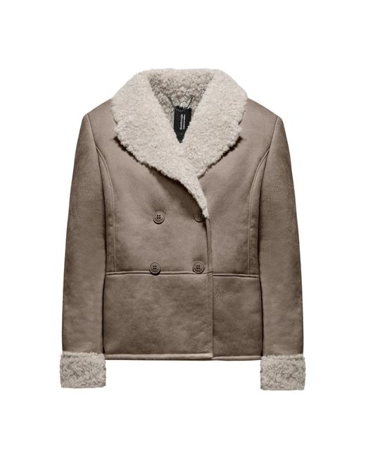 Bomboogie Eco Suède Fur Double-Breasted Jas in het Brown