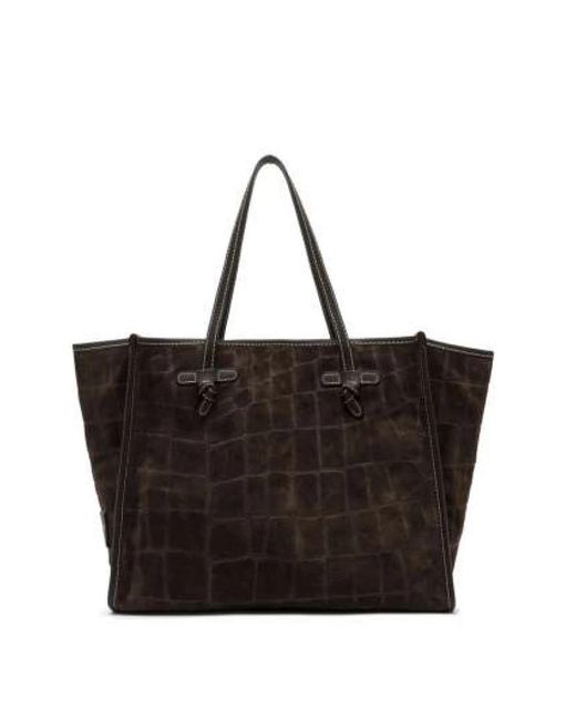 Gianni Chiarini Coco Print Suède Shopper Tas Espresso in het Black