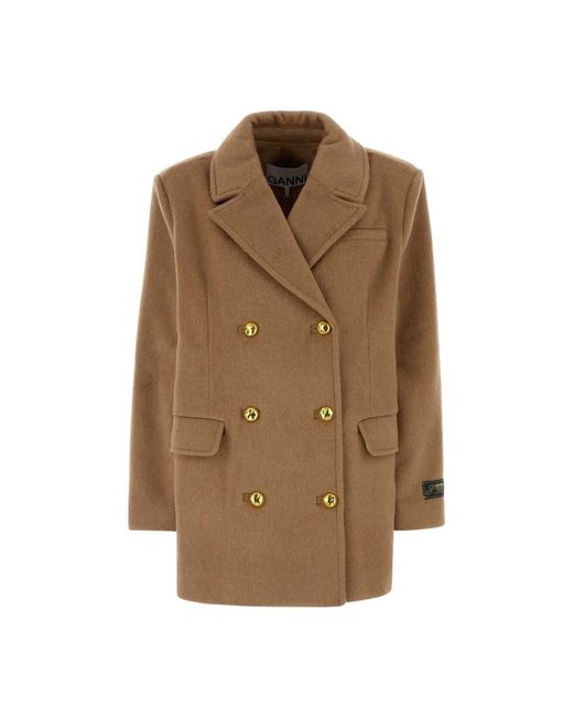 Ganni Brown Double-Breasted Coats