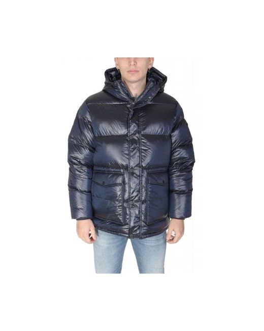 EA7 Iridescent Nylon Down Jacket Met Capuchon in het Blue voor heren
