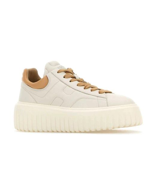 Sneakers platform in pelle bianca a righe di Hogan in Natural