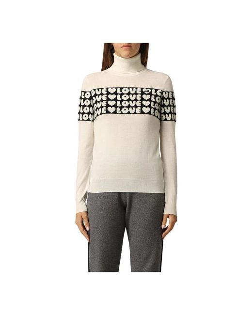 Love Moschino Gray Weißer acryl turtleneck sweater