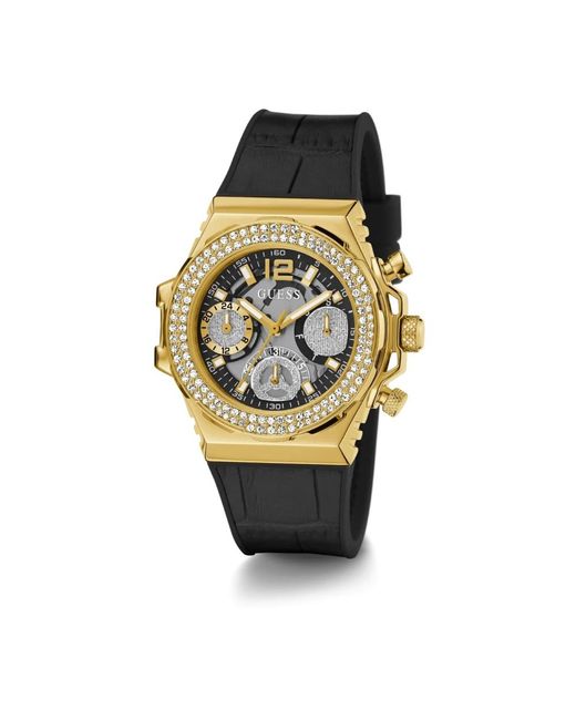 Fusia gw0553l4 orologio in pelle nero/oro di Guess in Metallic