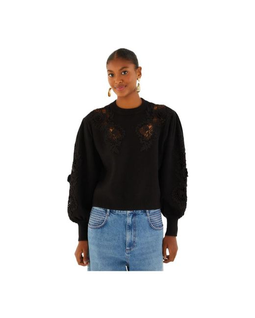 Round-Neck Knitwear Farm Rio de color Black