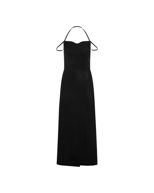 MARINE SERRE Black Schwarzes Neckholder-Kleid Mit Offenem Rücken Und Schlitz