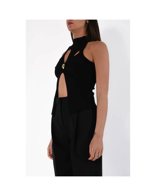Elisabetta Franchi Tops ,Zwart ,Geribbelde Tanktop Met Cut-Out in het Black