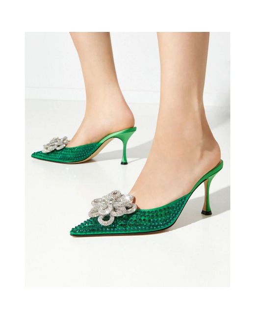 Mach & Mach Green Grüne mules mit kristallblume