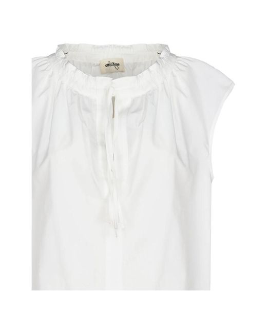 Ottod'Ame White Weiße popeline-bluse mit tropfen-ausschnitt