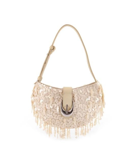 Staud Natural Weiße Lederschultertasche Mit Klappe