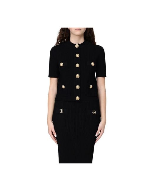 Balmain Black Geripptes Strickset Mit Goldenen Knöpfen
