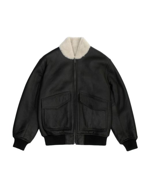 Just things we like Jassen ,Bruin ,Wol Omkeerbare Shearling Baseball Jas in het Black