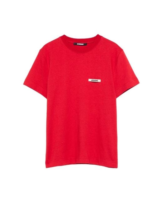 Jacquemus Rode Crew Neck Logo Patch Top in het Red