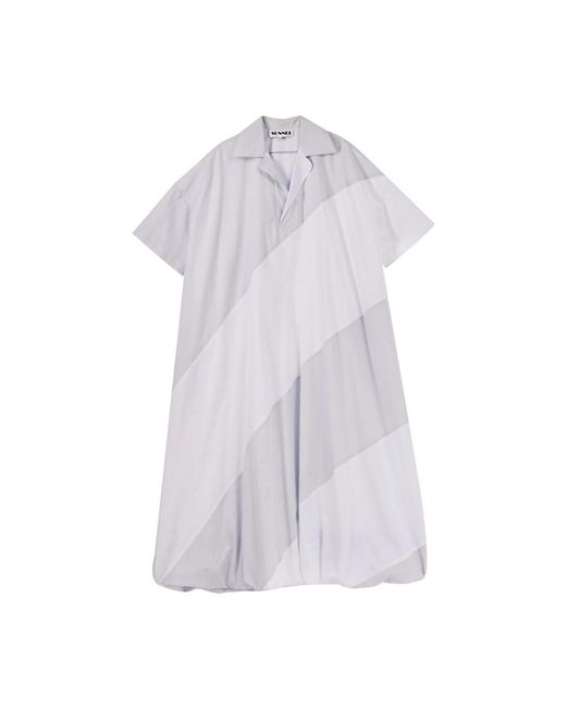 Sunnei Kleedjes ,Grijs ,Katoen Puffy Polo Jurk in het White