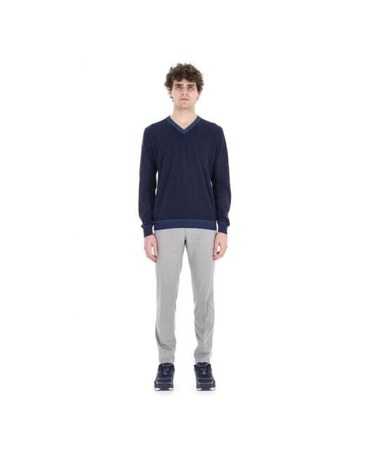 Roberto Collina Blauer V-Ausschnitt Baumwollpullover in Blue für Herren