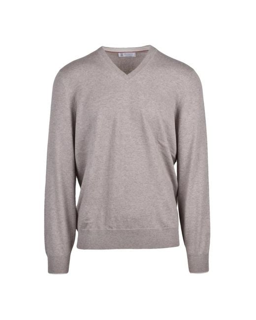Brunello Cucinelli Gray V-Neck Knitwear for men