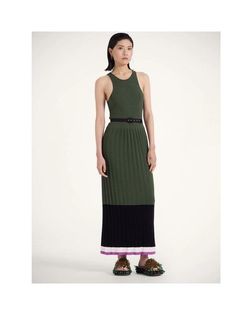 LaDoubleJ Kleedjes ,Veelkleurig ,Polyester Gebreide Plissé Racer-Back Jurk in het Green