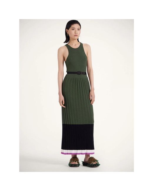 LaDoubleJ Kleedjes ,Veelkleurig ,Polyester Gebreide Plissé Racer-Back Jurk in het Green