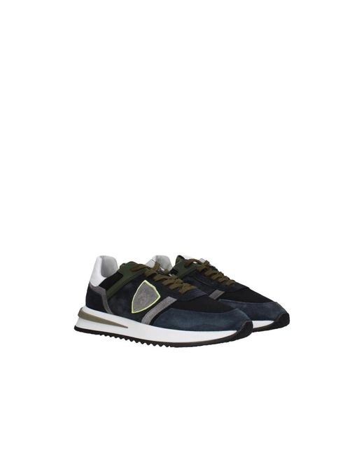 Philippe Model Blauwe Leren Suède Casual Sneakers Met Logo's in het Black voor heren