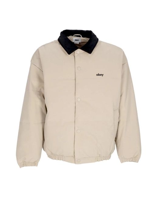 Obey Jassen ,Polyester Feather Multi Padded Jacket in het Natural voor heren