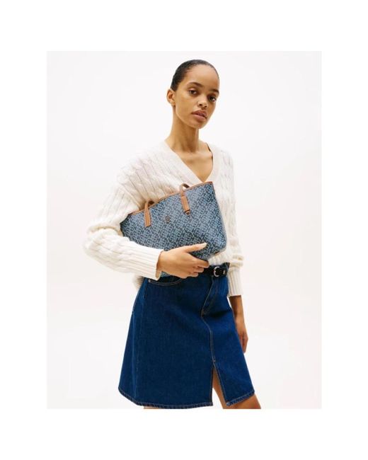 Tommy Hilfiger Blue Monogramm-Tasche Mit Strukturierter Oberfläche
