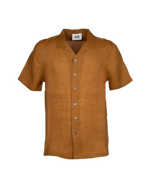 Alpha Studio Brown Short Sleeve Shirts for men