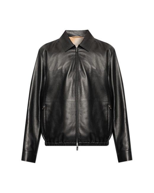 Ferragamo Jassen ,Zwart ,Leer Leren Jas in het Black voor heren